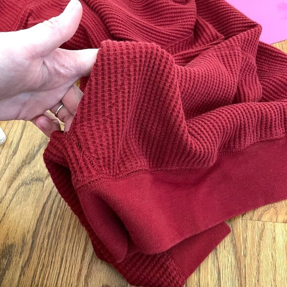 AMERICAN EAGLE Mens Solid Red Pullover Waffle Knit Thermal Hoodie Sweatshirt M - Picture 16 of 16